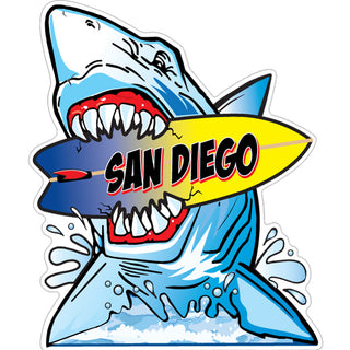 San Diego  California   Shark Chomping Surfboard Looking Over Sticker Series Sticker