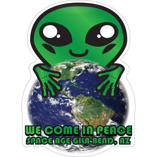 Space Age Gila Bend  AZ We Come In Peace Alien Sticker