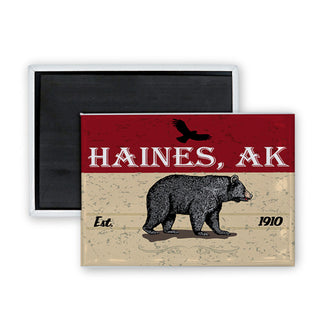 Haines  AK   Red Sign with Bear Horizontal Rectangle Badge Magnet