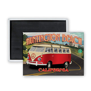 Huntington Beach  California Vintage Bus On PCH Rectangle Badge Magnet