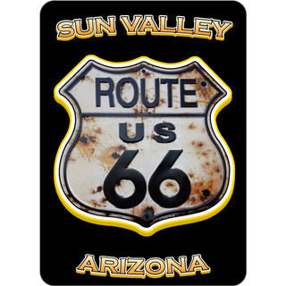 Sun Valley Arizona Gold Text Rusty Route 66 Shield Sticker