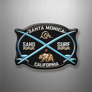Santa Monica  California Sand Surf Wave Bear Crossing Boards Plastic Magnet 3D Magnet