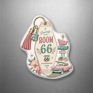 Route 66 Retro Pink Motel Key 3D Magnet