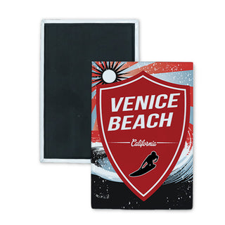 Venice Beach  California   Red Surfer Shield Rectangle Badge Magnet