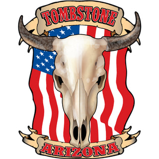 Tombstone  Arizona   Flag Steer Skull Sticker
