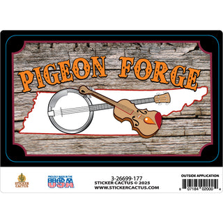 Pigeon Forge   Banjo & Fiddle On Tennessee State outline Sticker