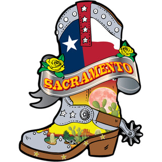 Sacramento   Flag Cowboy Boot Sticker