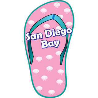 San Diego Bay Pink Flip Flop with Shell   Business Card Sized Sticker Sticker