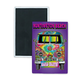 Huntington Beach Road Trippin Tie Dye Bus Rectangle Badge Magnet