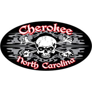 Cherokee  NC Tribal Skull Oval Sticker