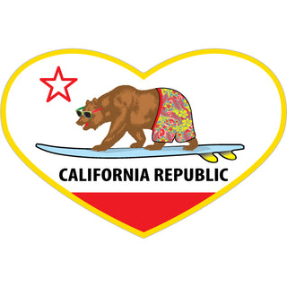 California Republic   Heart Flag Surfing Bear Sticker
