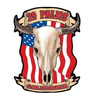 Twentynine Palms  CA   Flag Steer Skull Sticker