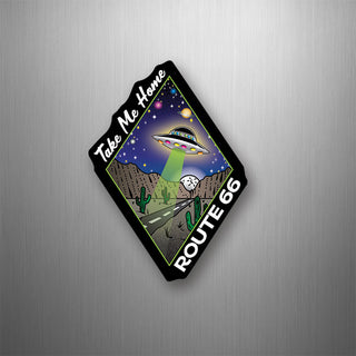 Route 66 Take Me Home Flying Saucer on Diamond Vertical Flexible Magnet