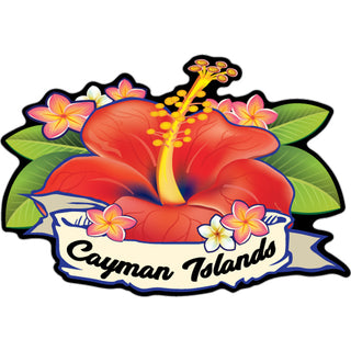 Cayman Islands Red Hibiscus Flower w Banner Sticker