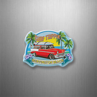 Huntington Beach  California Surf Trippin  Old Red Station Wagon 3D Magnet