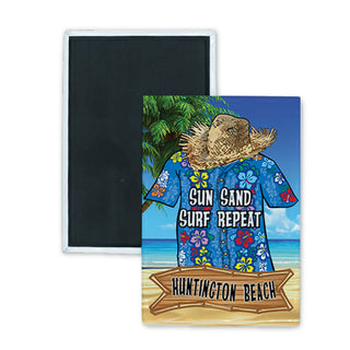Huntington Beach  California Hawaiian Shirt Sun Sand Surf Repeat Vertical Rectangle Badge Magnet