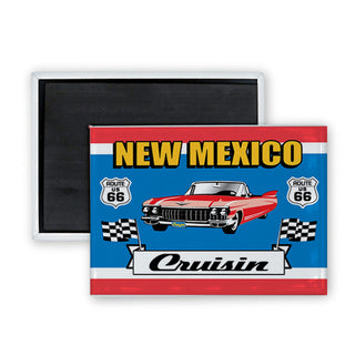 New Mexico Route 66 Cruisin Convertable w Flags Rectangle Badge Magnet