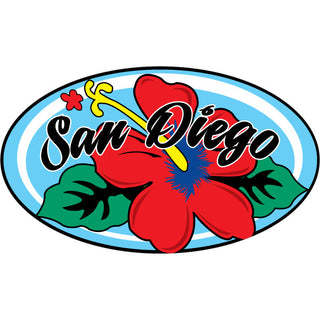 San Diego   Red Hibiscus Oval Sticker