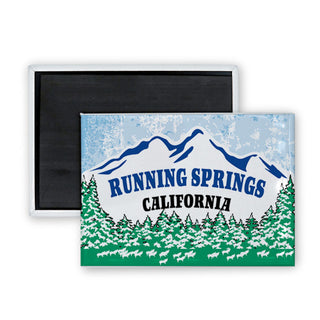 Running Springs  California   Snowy Mountains & Pine Trees Rectangle Badge Magnet