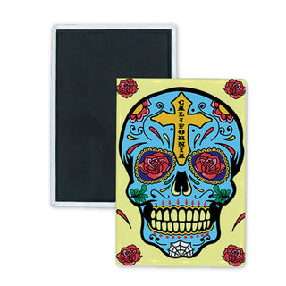 California   Blue Sugar Skull Rectangle Badge Magnet