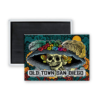 Old Town San Diego   Big Hat Catrina Rectangle Badge Magnet