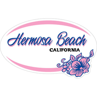Hermosa Beach  California   Pink Purple Hibiscus Oval Sticker