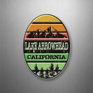 Lake Arrowhead  California   Striped Vertical Oval with Trees 3D Magnet