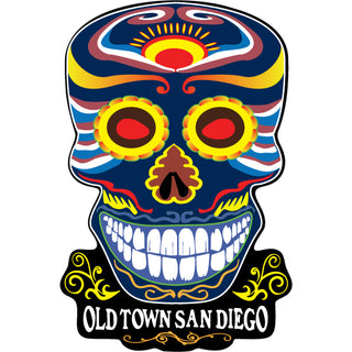 Old town San Diego   Navy Blue & Yellow Sugar Skull With Black Base Sticker