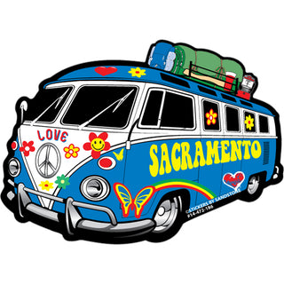 OK4 Sacramento CA Hippie Bus w Camping Gear on Top Sticker