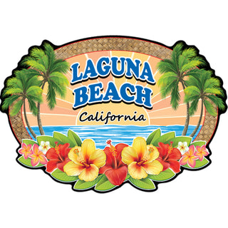 Laguna Beach  California   Wicker Hibiscus Oval Sticker