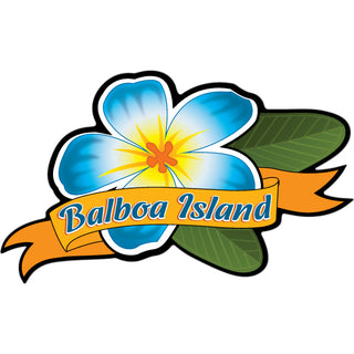 Balboa Island  CA Blue Plumeria w Banner Sticker