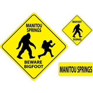 Beware Bigfoot Crossing   Manitou Springs  CO Bigfoot Crossing Diamond Sticker