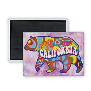 California Hippie Colorful Bear Rectangle Badge Magnet