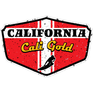 California   Red Distressed Surfer Shield Cali Gold Sticker