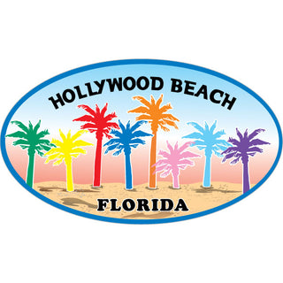 Hollywood Beach  FL   8 Colored Palms Oval Sticker