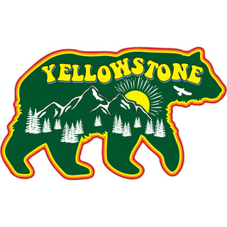 Yellowstone   Green Retro Color Bear Sticker