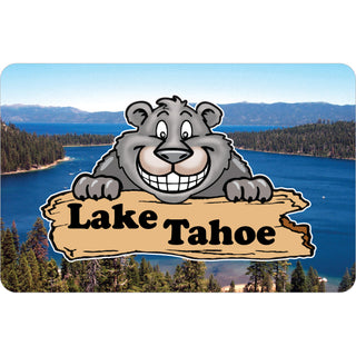 Lake Tahoe   Smiling Bear with Lake Tahoe Photo Background Sticker
