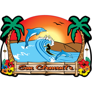 San Clemente Dolphins Surf Scene Sticker