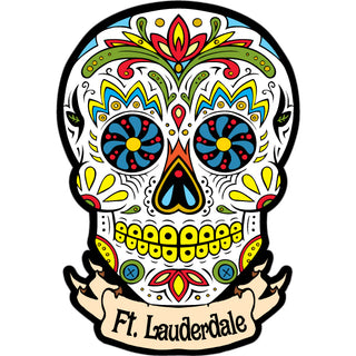 Ft. Lauderdale White Sugar Skull with Banner Sticker