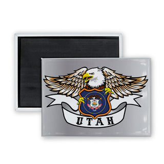 Utah   Eagle With Flag In Shield Rectangle Badge Magnet