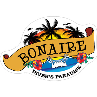Bonaire   Wave and Palm Trees Scroll Banner Sticker