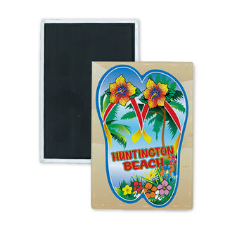 Huntington Beach Flower Flip Flops Vertical Rectangle Badge Magnet
