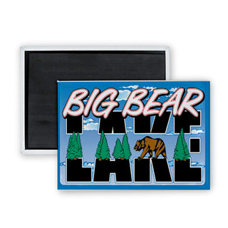 Big Bear Lake Split Letters with Pine Trees Rectangle Badge Magnet