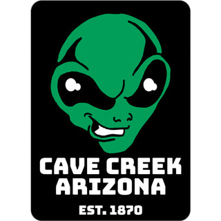 Cave Creek  Arizona est. 1870   Area 51 Smiling Alien Head Sticker