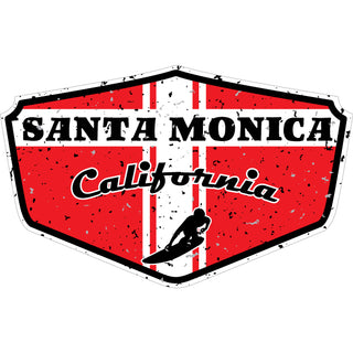 Santa Monica  California   Red Distressed Surfer Shield Sticker