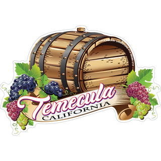 OK4 Temecula  CA Wine Barrel & Grapes w Banner Sticker