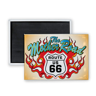 Route 66   Mother Road Flame Rectangle Badge Magnet