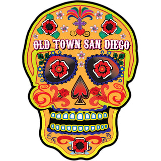 Old Town San Diego Yellow & Red Sugar Skull Sticker
