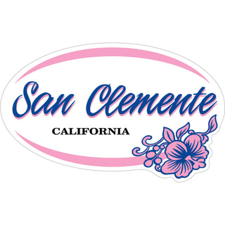 San Clemente Pink Purple Hibiscus & Oval Sticker