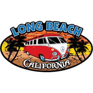 Long Beach CA Red Bus Corner Sticker